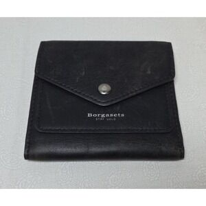 Borgassets Stay Gold Leather Wallet Black Bi-fold Snap Credit Card Womens